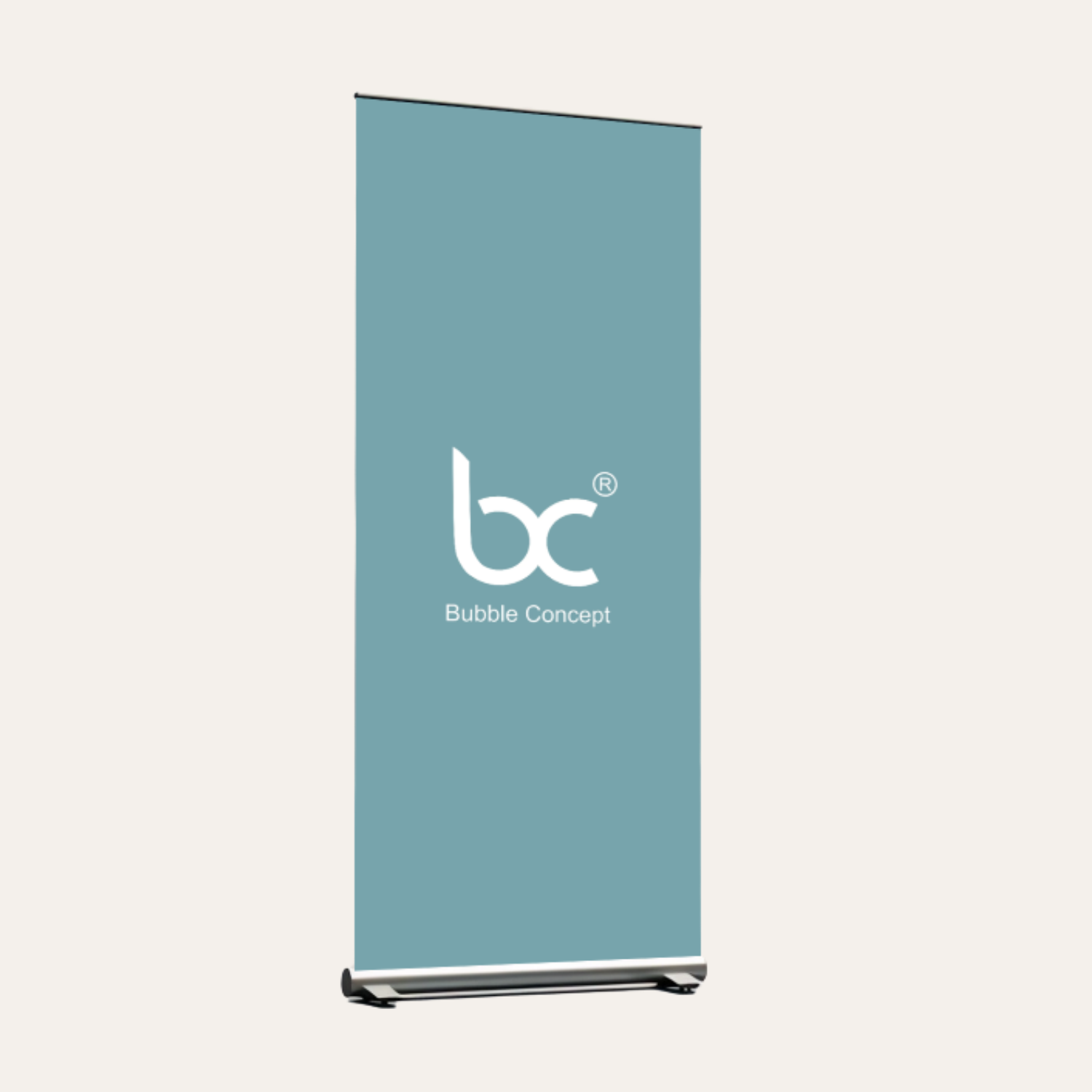 1 Rollup der Größe 85x200cm mit dem Bubble Concept Logo.