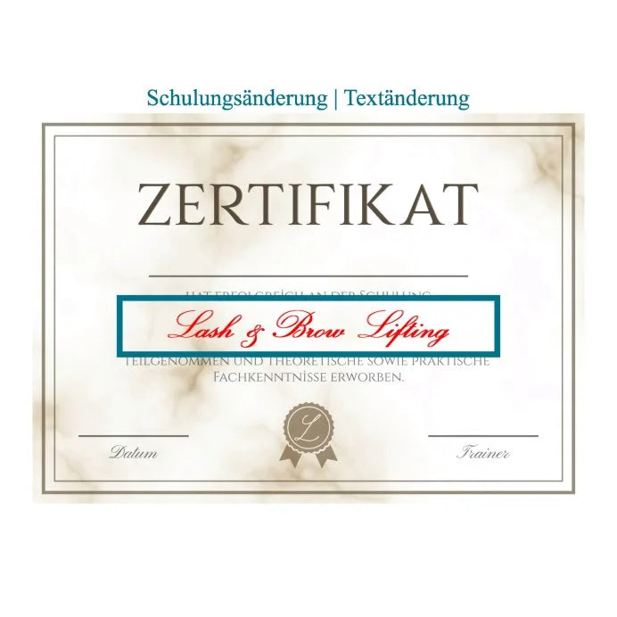 Zertifikate | Urkunden Schulungsänderung | Textänderung