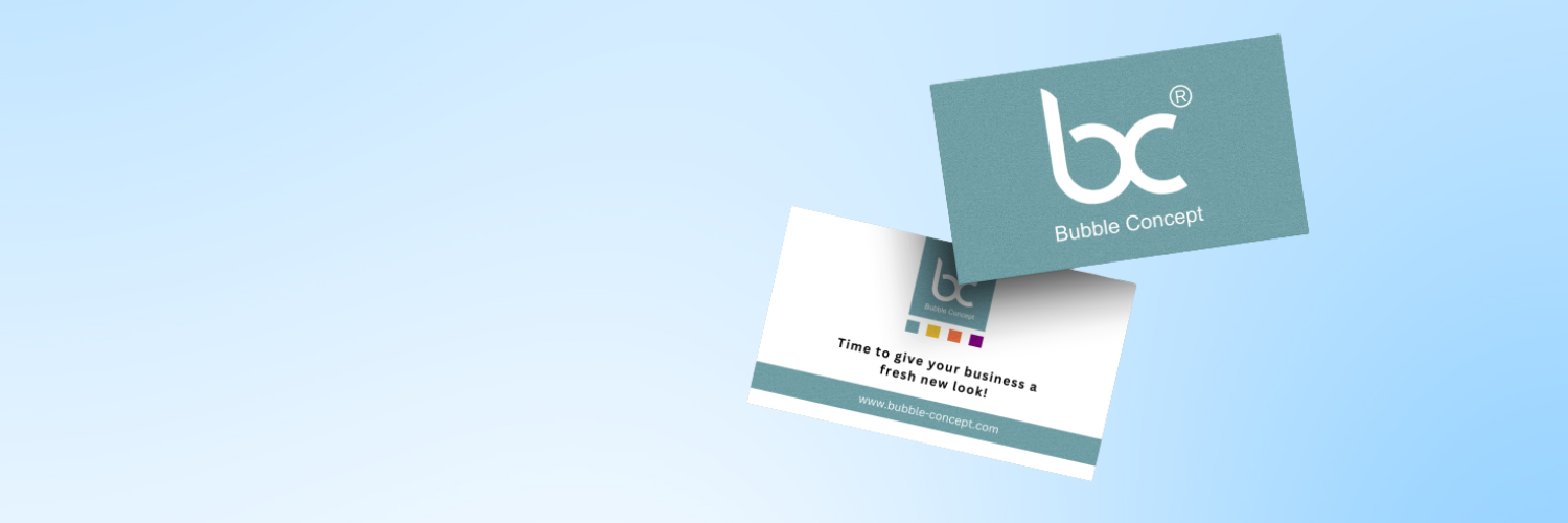 Bild 2 fliegender Visitenkarten von Bubble Concept.