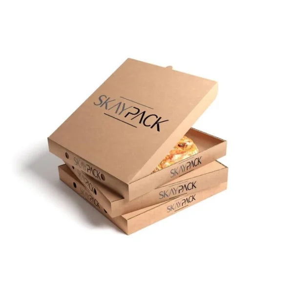 Pizzapackungen übereinander. 